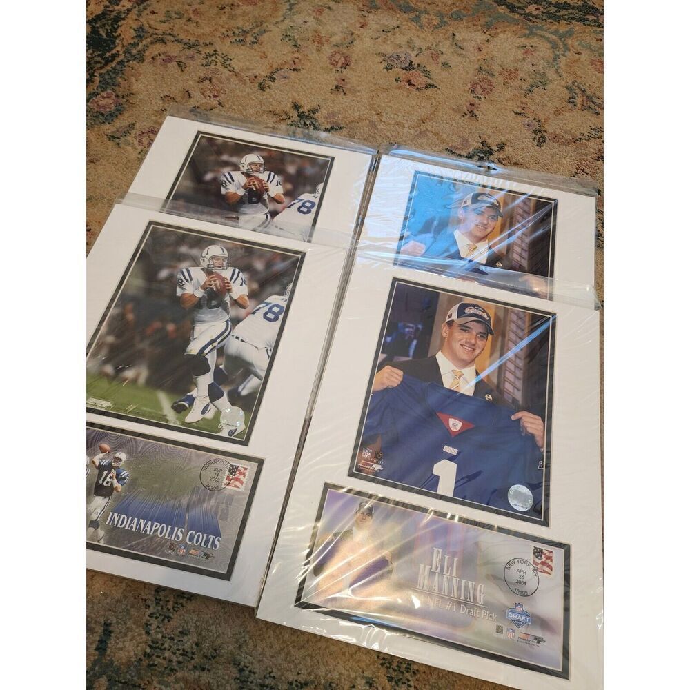 Lot Of 4 Peyton and Eli Manning USPS First Day Cover Postage Stamp Large Matted